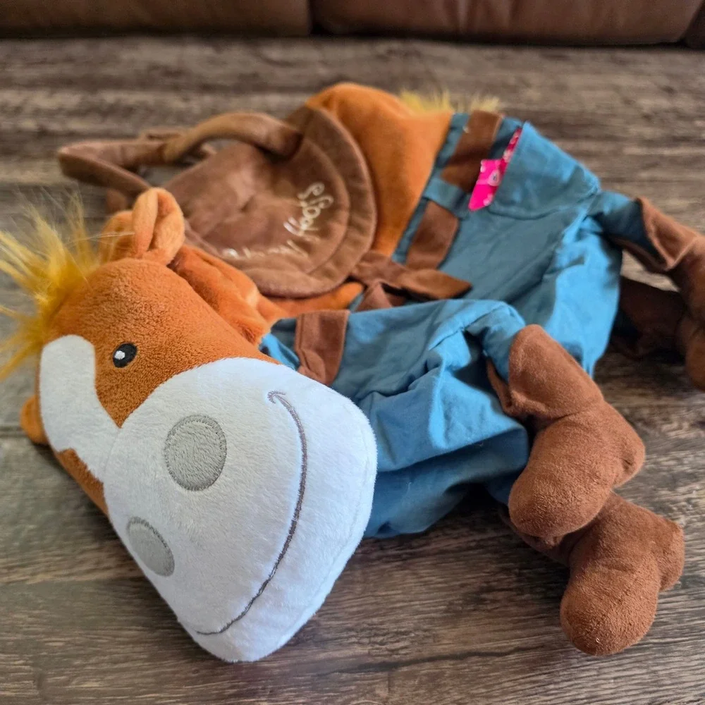 HARRY HOOFS Horse Plush Tote Bag Kids Brown Blue Western Cowboy Pony Handbag